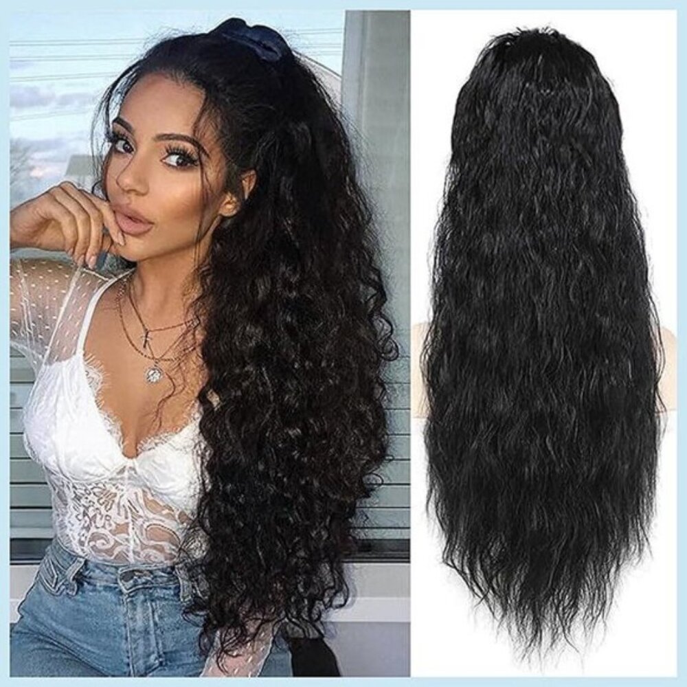 Ponytail Extension, 26 Inch Length Drawstring Black